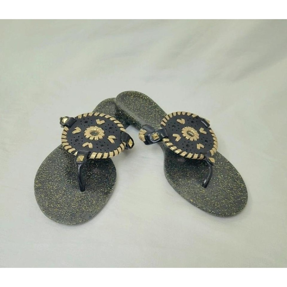 Jack Rogers Georgica Sandals Black Gold Metallic Glitter‎ Plastic Jelly Size 6